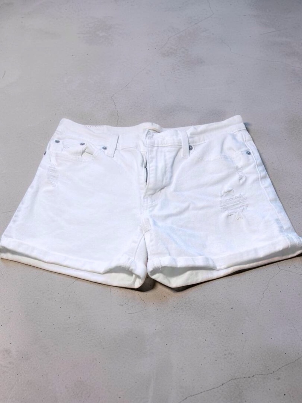 Levi's Denim Shorts White Distressed Rolled Cuff Women's Size 29